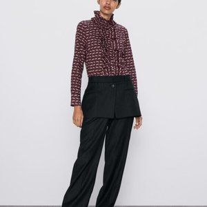 NWT Zara horse print ruffle long sleeve shirt S